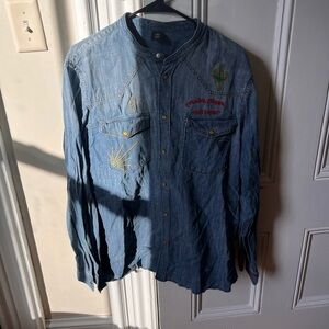 Embroidered Denim Button-Up Shirt